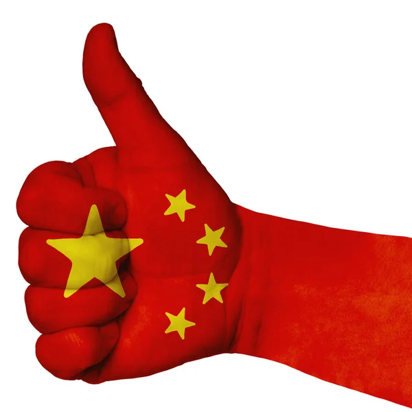 Hand Med Tummen Upp Kina Flagga Målad Som Symbol För — Stockfoto