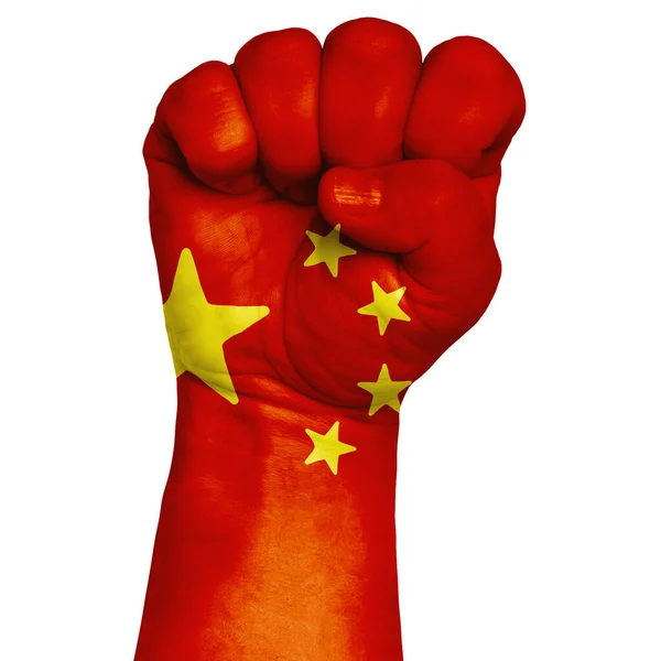 Auf Eine Geballte Faust Gemalte Chinesische Nationalflagge Stärke Macht Protestkonzept — Stockfoto