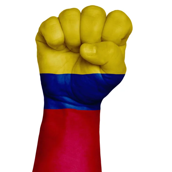 Χαμηλό Κλειδί Εικόνα Μιας Γροθιάς Ζωγραφισμένα Χρώματα Της Σημαίας Colombia — Φωτογραφία Αρχείου
