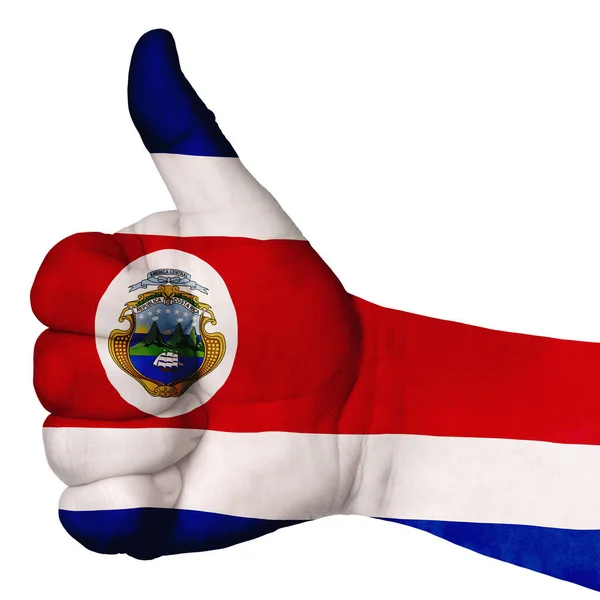 Mano Con Pulgar Hacia Arriba Gesto Bandera Nacional Costa Rica —  Fotos de Stock