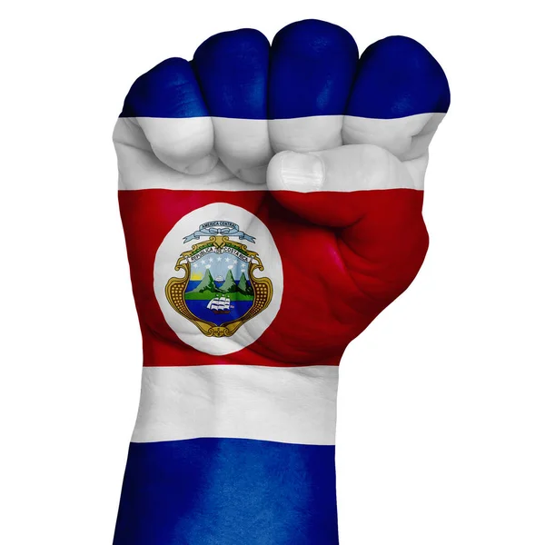 Alacsony Kulcstartó Egy Ököl Festett Színek Costarica Zászló Kép Fehér — Stock Fotó