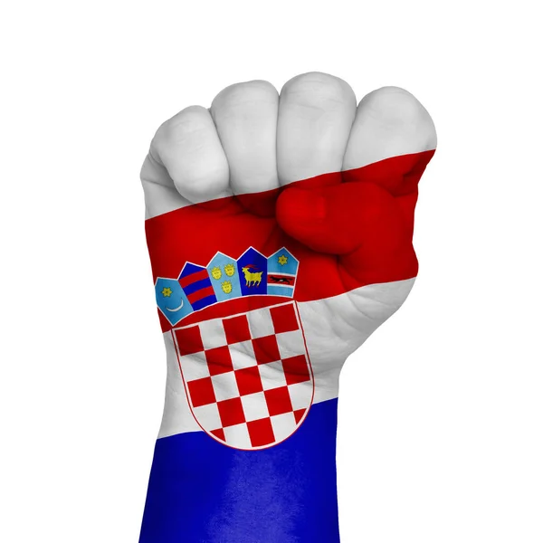 Låg Nyckel Bild Knytnäve Målad Färger Croatia Flagga Bild Vit — Stockfoto