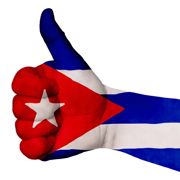 Mano Con Pulgar Hacia Arriba Gesto Bandera Nacional Cuba Color —  Fotos de Stock