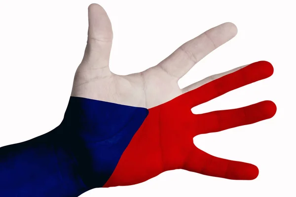 Man Shows Czech Flag Palm His Hand Image White Background — Stock Photo, Image