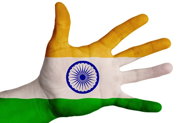 Ανοίξτε Παλάμη Την Εικόνα Της Σημαίας Της Ινδίας Έννοια Πολλαπλών — Φωτογραφία Αρχείου