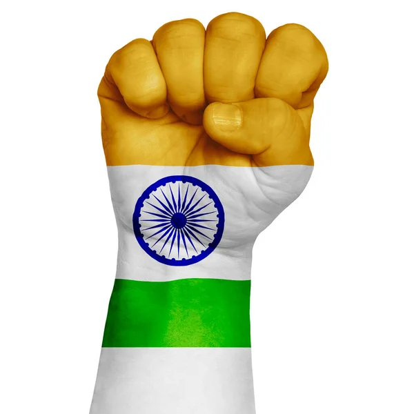 Baixo Quadro Chave Punho Pintado Cores Bandeira Índia Imagem Sobre — Fotografia de Stock