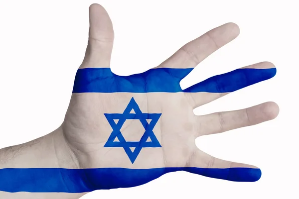 Palmo Aperto Con Immagine Della Bandiera Israele Concetto Multiuso Immagine — Foto Stock