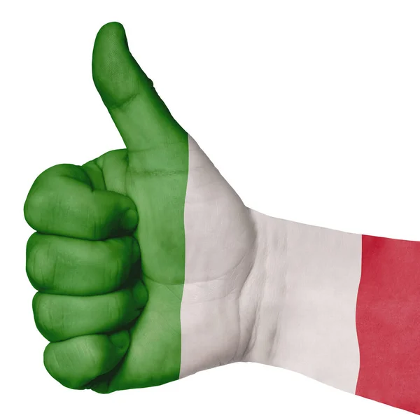 Hand Med Tummen Upp Gest Färgad Italy Nationell Flagga Som — Stockfoto