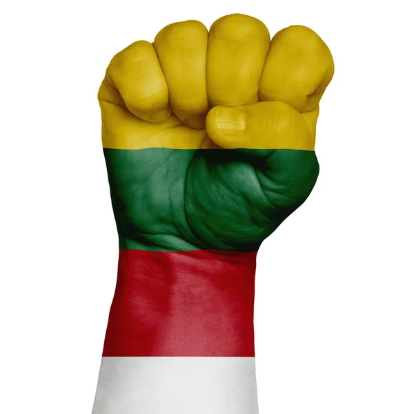 Ember Kézzel Ököllel Festett Ország Zászlója Lithuania Kép Fehér Háttérrel — Stock Fotó