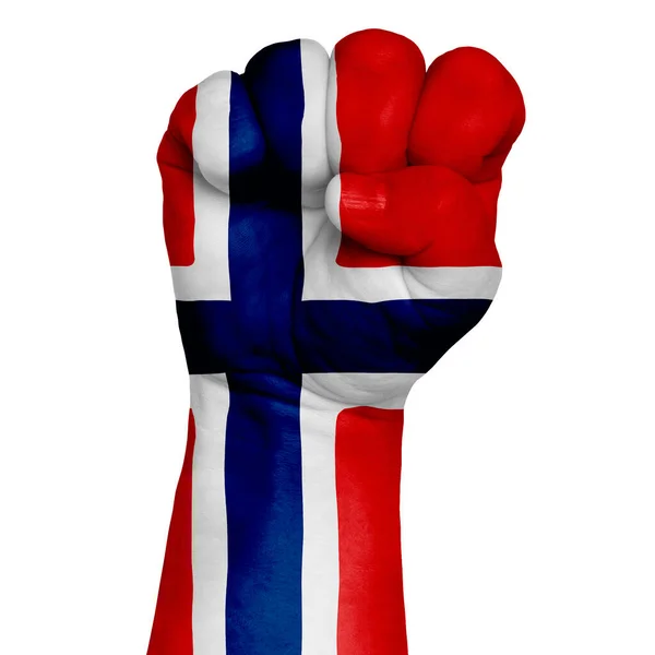 Cuadro Bajo Llave Puño Pintado Colores Bandera Noruega Imagen Sobre — Foto de Stock