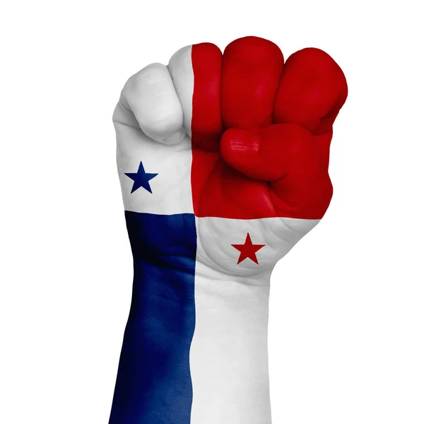 Низкая Ключевая Картина Кулака Окрашенного Цвета Флага Панамы Изображение Белом — стоковое фото
