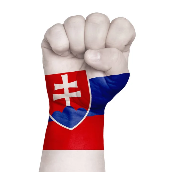 Baixo Quadro Chave Punho Pintado Cores Bandeira Eslováquia Imagem Sobre — Fotografia de Stock