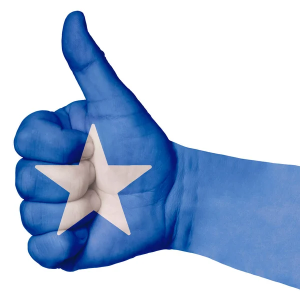 Mano Con Pulgar Hacia Arriba Bandera Somalia Pintada Como Símbolo — Foto de Stock