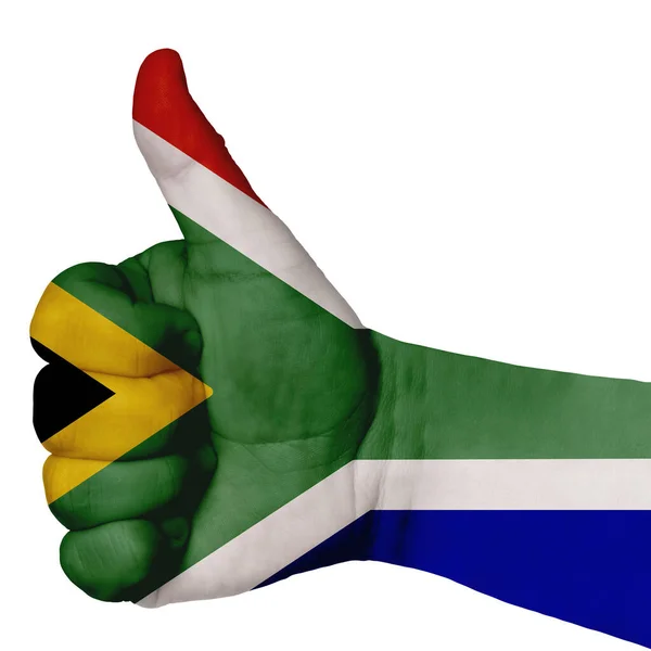 Σημαία Νότιας Αφρικής Τον Αντίχειρα Επάνω Χειρονομία Σαν Εικόνα Εικόνα — Φωτογραφία Αρχείου