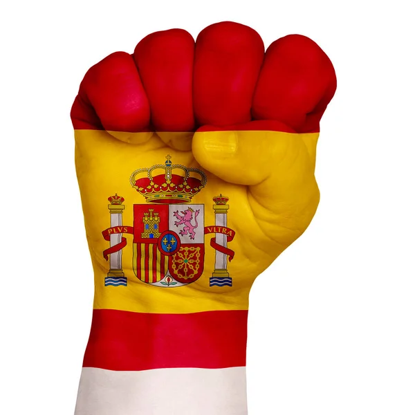 Cuadro Bajo Puño Pintado Colores Bandera Española Imagen Sobre Fondo — Foto de Stock