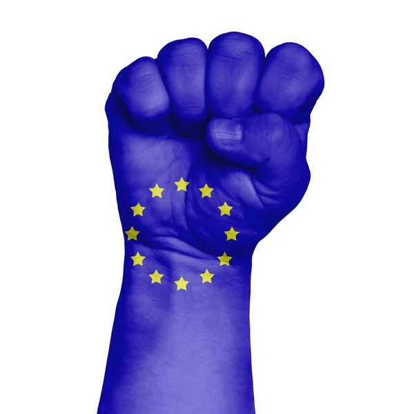 Low Key Picture Fist Painted Colors Europe Flag Image White — Stock Photo, Image