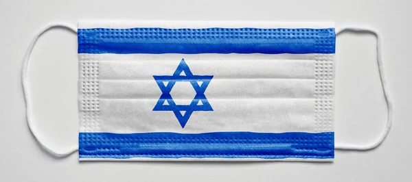 Bandiera Israele Pandemia Maschera Medica Maschera Protettiva Medica Sfondo Bianco — Foto Stock