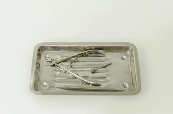 Instrumento Médico Metal Para Pedicure Macro Close — Fotografia de Stock