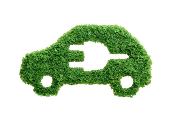 Samochód elektryczny eko zielona trawa na białym tle Zdjęcia Stockowe bez tantiem