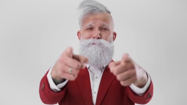 Père Noël à la mode, donne pouces vers le haut, concept de vacances nouvel an et Noël — Video