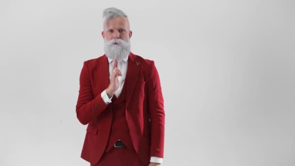 Krásný Santa Claus, hlava střela, legrační moment, vánoční prázdniny. — Stock video