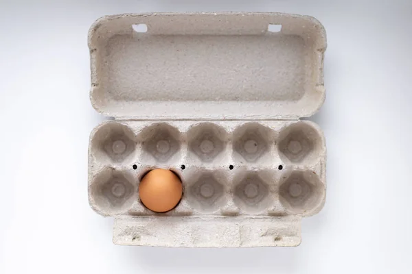 盘子里一只鸡褐色的蛋 上视图 — 图库照片