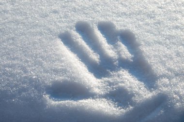 Güneşli bir günde karda avuç içi izi.