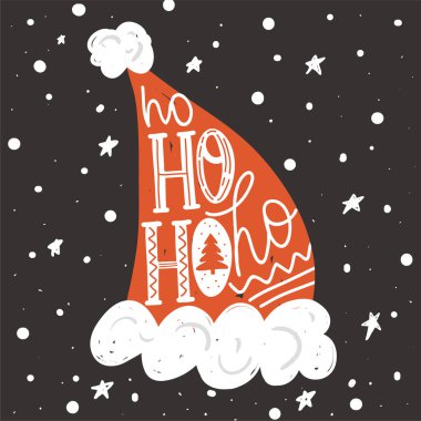 Noel ve Yeni Yıl illüstrasyonları Noel Baba şapkası ve harfleriyle.