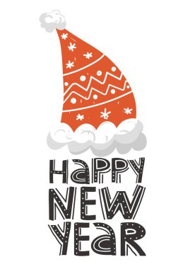 Noel ve Yeni Yıl illüstrasyonları Noel Baba şapkası ve harfleriyle.