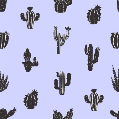 Çeşitli, saf ve soyut kaktüslerle kusursuz bir desen..