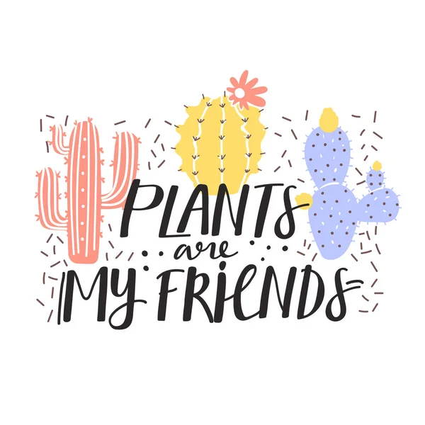 可爱的卡通画抽象了天真的仙人掌植物. 用植物印刷是我朋友们鼓舞人心的短信. — 图库矢量图片