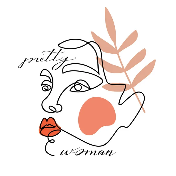 Модное абстрактное женское лицо с листьями и теракотовыми формами. Стильный дизайн логотипа "красивая женщина" . — стоковый вектор
