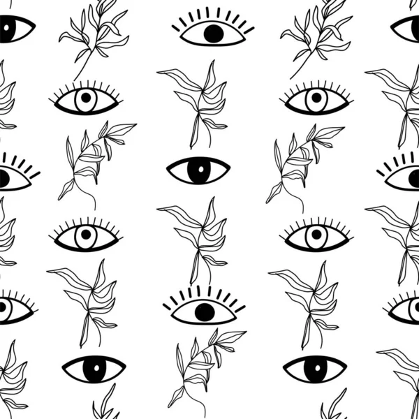 Patrón Sin Costuras Con Ojos Hojas Diferentes Tipos Ojos Ramas — Archivo Imágenes Vectoriales