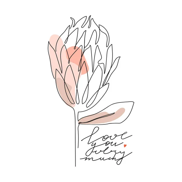 Μοντέρνο Αφηρημένο Λουλούδι Μιας Γραμμής Protea Παστέλ Σχήματα Και Γράμματα — Διανυσματικό Αρχείο