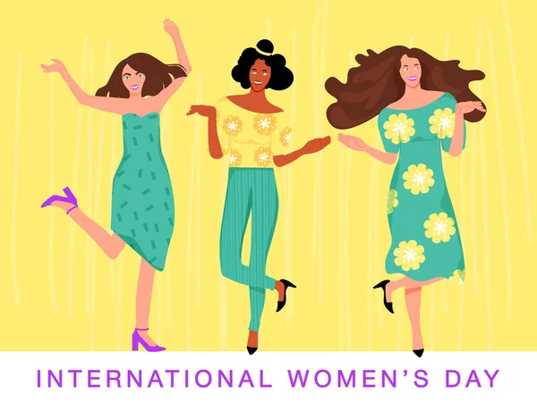 Kartu Ucapan Selamat Hari Wanita Internasional Komposisi Dengan Gadis Penari - Stok Vektor