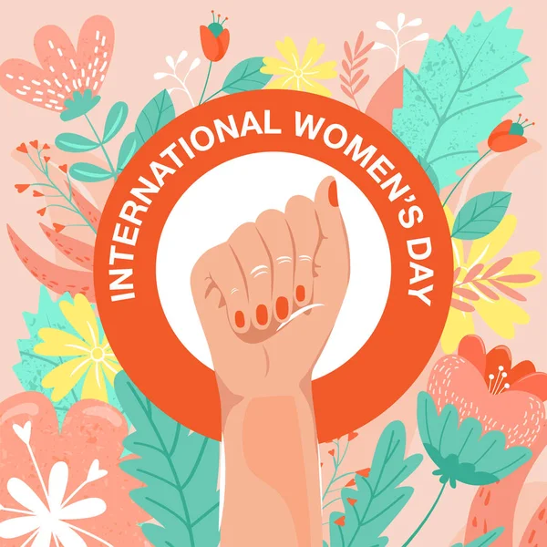 Internationale Vrouwendag Feminisme Meisjeskracht Concept Feminisme Symbool Vechten Vuist Van — Stockvector