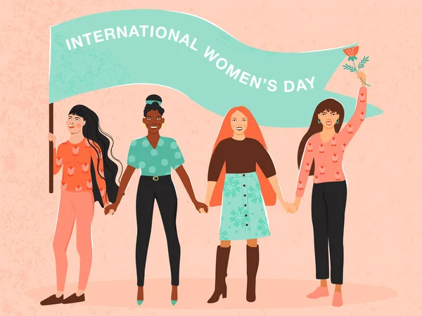 Internationale Vrouwendag Concept Vrouwenhanden Met Feministisch Symbool Hun Kracht Meisjes — Stockvector