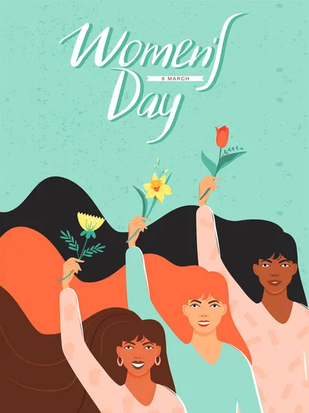 International Women Day Concept Groep Vrouwen Verschillende Nationaliteiten Culturen Die — Stockvector