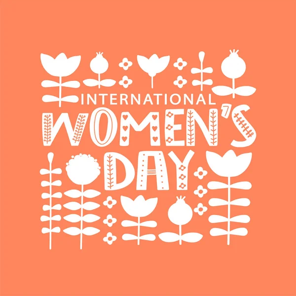 Maret Kartu Ucapan Hari Wanita Internasional Komposisi Huruf Dengan Bunga - Stok Vektor