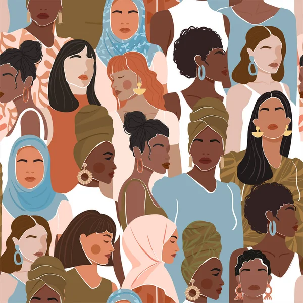 Kadınların Farklı Irk Kültürlerde Kusursuz Bir Düzeni Var Kız Gücü — Stok Vektör