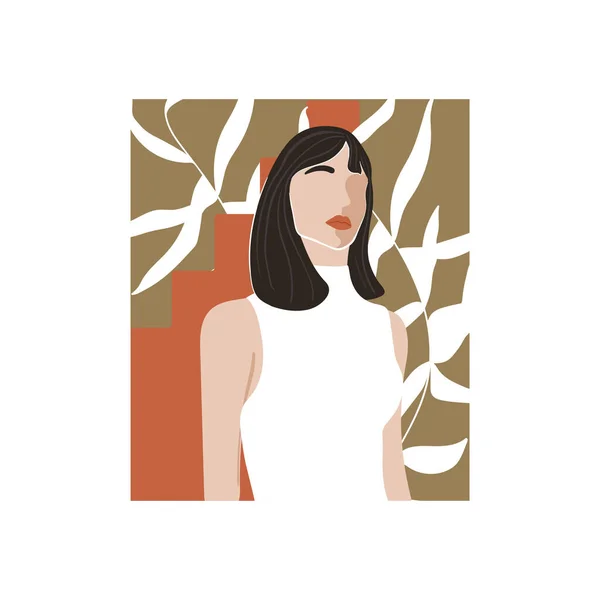 Collage Mode Contemporain Avec Portrait Femme Abstrait Feuilles Éléments Géométriques — Image vectorielle