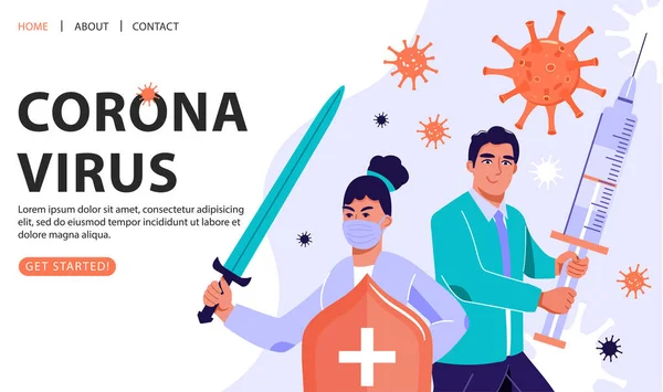 Pajzsot Fecskendőt Kardot Tartó Orvosok 2019 Től Védik Ncov Coronavirust — Stock Vector