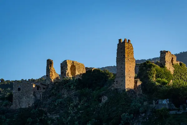 Una Vista Collesano Italia Hermoso Pueblo Cima Una Colina Isla — Foto de Stock