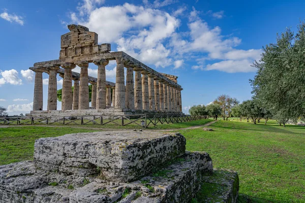 Wspaniała Świątynia Ateny Paestum Włochy — Zdjęcie stockowe