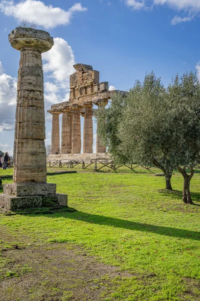 Wspaniała Świątynia Ateny Paestum Włochy — Zdjęcie stockowe