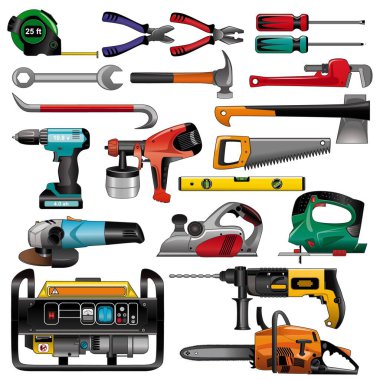 Hand and electric tools color set. EPS 10 clipart