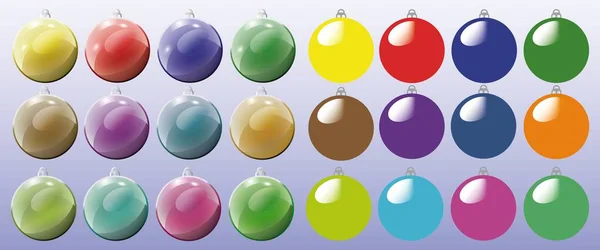 Renkli noel baloları. İzole edilmiş gerçekçi dekorasyonların gradyan ve katı renk seti.