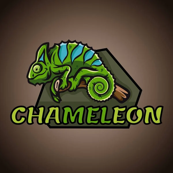 Yeşil gülen bukalemun ve dallı yaratıcı logj.