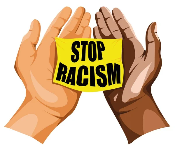 Stop racism. Hands and yellow flyer. MLK day. Flyer, banner or poster.