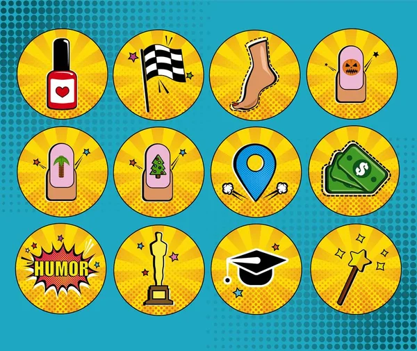 Çivi simgeleri Pop Art tarzında ayarlandı